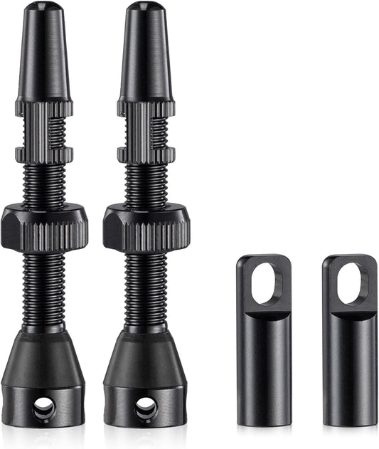 2PCS Tubeless Valves, Black, Alloy Presta Valve Stem, Integrated Core Removal Tool(44 mm)