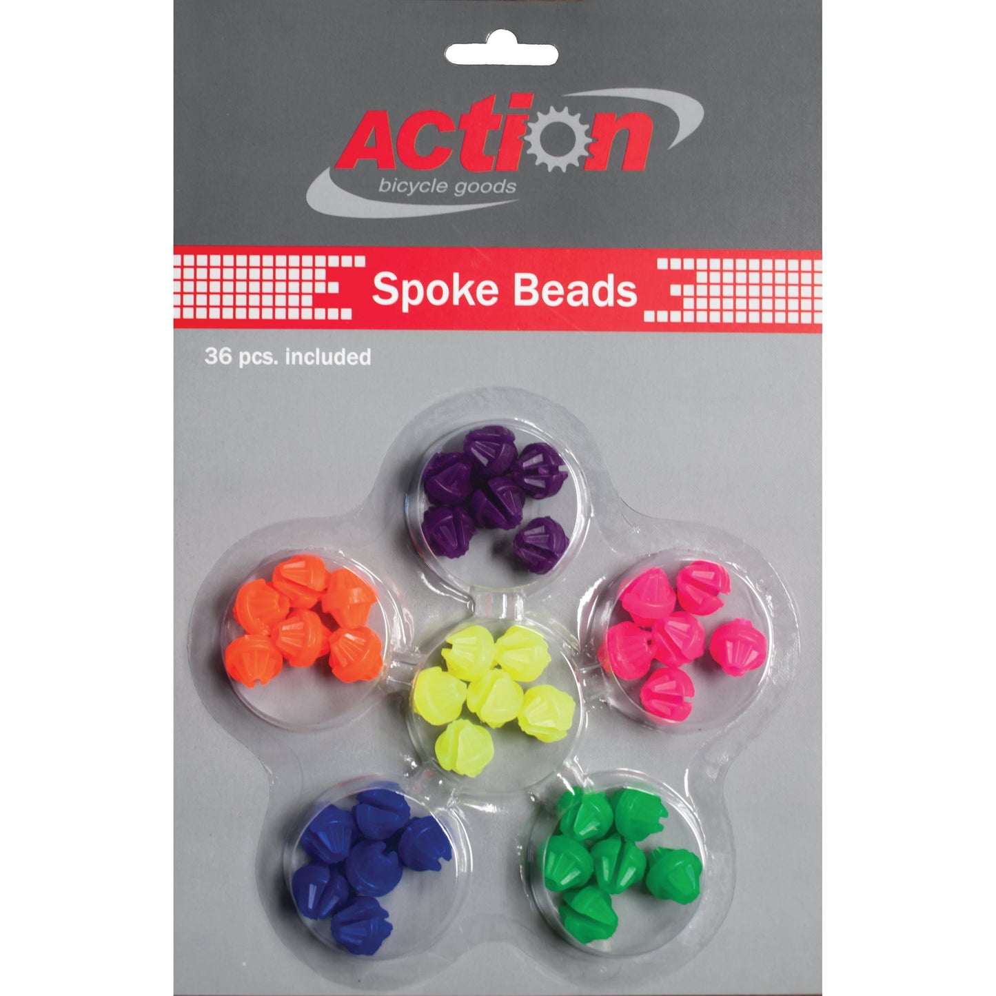 SPOKE BEADS ACTION, MULTI NEON COLORS, 36 PCS